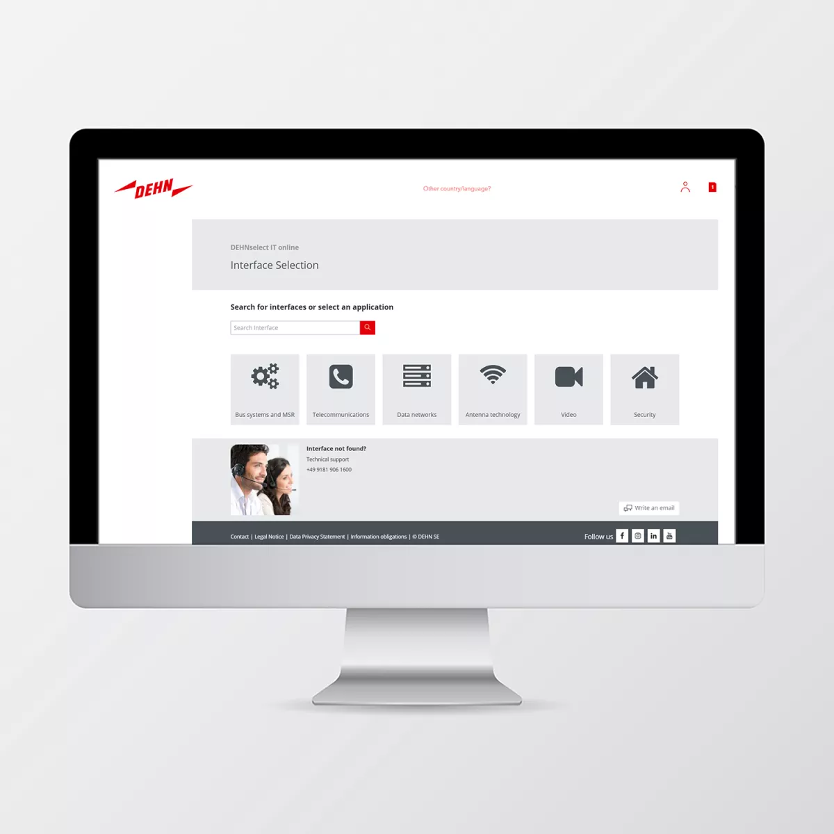 Écran avec l’interface DEHNselect IT, composé de différents champs et textes.